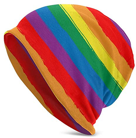 Lawenp Rainbow Striped Winter Beanie Strickmützen für Männer & Frauen Weiche warme Totenkopfmützen für kaltes Wetter