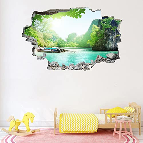 See 3D Wandtattoo I Wandbild Landschaft Wandaufkleber I Wandsticker Durchbruch Berge Poster Fensterblick I Wand Deko Aufkleber für Wohnzimmer Schlafzimmer Küche Türaufkleber
