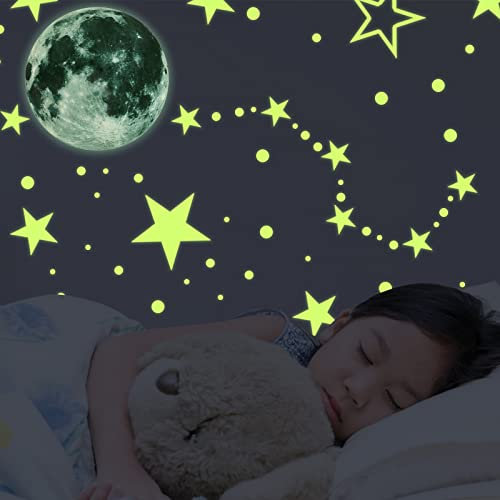 435 Stück Leuchtsterne Kinderzimmer Leuchtsterne Selbstklebend Sterne Leuchten im Dunkeln Leuchtsticker Wandtattoo Leuchtend Mond Deko Leuchtstoff Dekorative Aufkleber für Chico Muchacha (Grün)