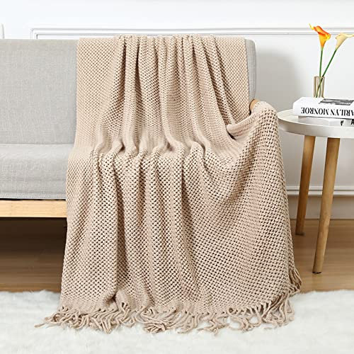 LumiSyne Strickdecke Mit Quaste Atmungsaktiv Zellulare Decke Nordisch Stil Weich Kuscheldecke Überwurf Tagesdecke Dekorative Decke Für Sofa Bett Sessel Stuhl