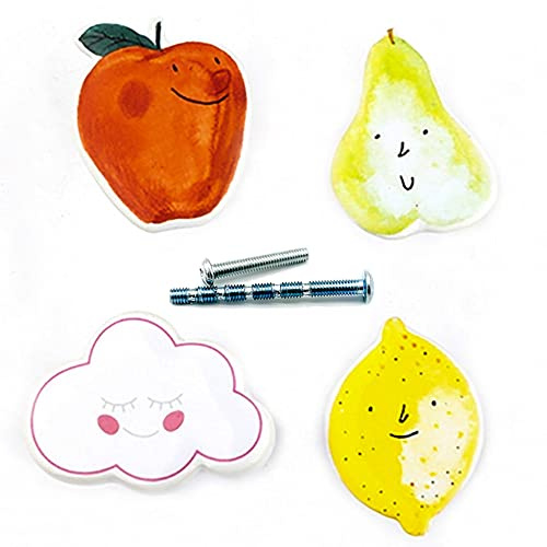 YOUYOUULU Niedliche Kinder-Schubladengriffe, Kawaii-Fruits, Keramikknöpfe, bunt, für Kinderschrank, Schrank, Griffe, 4 Stück