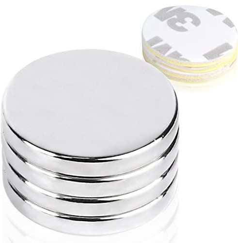 MIN CI 20x3mm Neodym Magnete Extra Stark, 4 Stück Starker Magnete zum Klein Runde Magnet Flach Selbstklebend Magnete Kleben Magneten für Magnettafel Whiteboard Kühlschrank Magnete