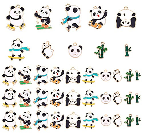 PandaHall 40 Stück Emaille Panda Charms Anhänger 10 Stil Niedliches Tier Dekorative Anhänger Für Die Schmuckherstellung Ohrring Halskette Armband Schlüsselanhänger Tasche