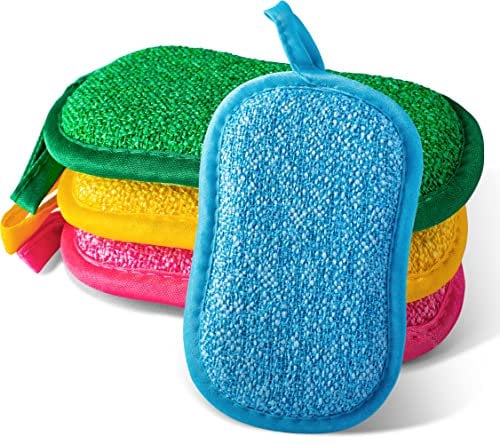 4 Eponge Reutilisable Lavable Vaisselle en Microfibre pour Cuisine Plaques Poêles Salle de Bain Lavable en Machine(4 Couleurs)