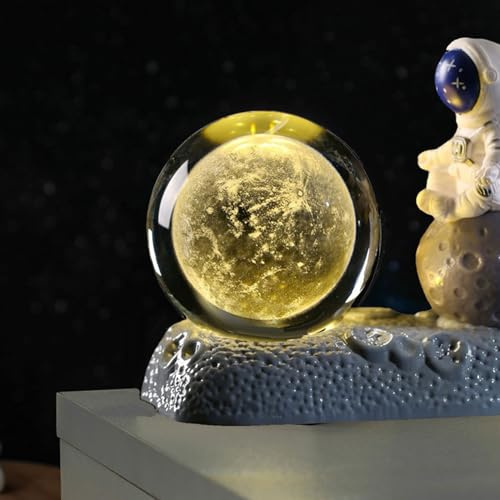 DRYFAL 3D-Elch-Kristallkugel-Nachtlicht für Kinder, Glaskugel, Nachtlampe mit Holzsockel, Fantasie-Dekoration, Kristallkugel, Elch, LED, Galaxie, Planet, Nachtlicht, Geschenk, Schlafzimmerdekoration