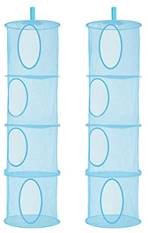 NEUSID Hanging Mesh Storage Net, 2 Pack Foldable Hanging Toy Storage, 4 Compartment Foldable Hanging Storage Basket Teddy Mesh Basket for Kids Room, Bathroom, Balcony (Blue)