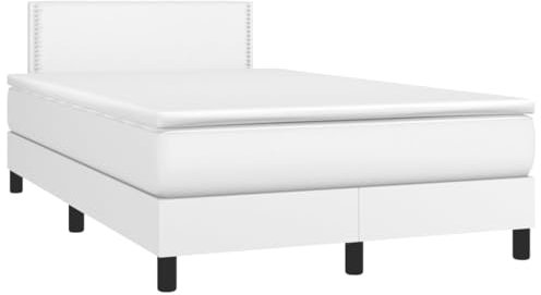 vidaXL Boxspringbett mit Matratze & LED Weiß 120x200 cm Kunstleder