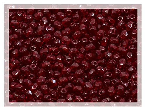 100 pcs Faceted Fire Polished Pressed Czech Glass Beads 3 mm, Bohemian Dark Ruby Red - 90100