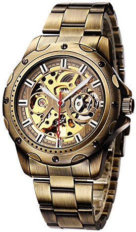 Carrie Hughes Herren Steampunk Vintage Bronze Automatikuhr Legierung Stahl Armband CH19(CH19-S)