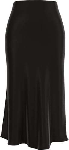 comefohome Rock Damen Schwarzer Midi Lang Röcke Sommer Versteckte Elastische Taille Lässig Rock Schwarz Midirock Skirt Black Schwarz S