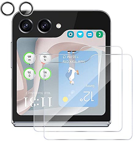 GMUJIAO Metal Lens Film for Camera Lens Protector Compatible with Samsung Galaxy Z Flip 5,Aluminum Alloy Camera Lens Protector With [2 Pack] Back Screen Protector [HD Clear]-Silver