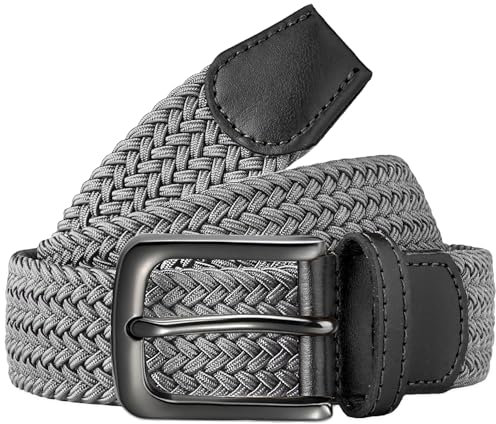 Bon4Extrao Elastischer Gürtel Herren, Flechtgürtel Herren und Damen ohne Löcher 35mm Stretchgürtel, Elastisch nach Belieben, Angenehm zu Tragen, Grau