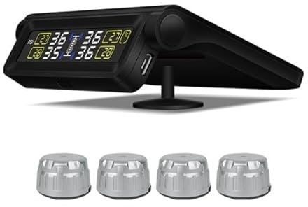 Wooauto Reifendruck kontroll System TPMS,Wireless Solar TPMS Reifendrucküberwachungs System Tragbares Reifen drucküberwachung mit 4 Externen Sensoren,Echtzeit Alarm System für Wohnmobil Auto KFZ usw