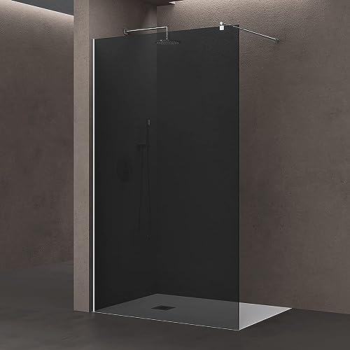 doporro Walk-In Duschwand 80x200 cm Duschabtrennung 8mm ESG Vollgrau | Duschwand mit Nanobeschichtung | rundem Stabilisator aus Edelstahl | Aluminiumrahmen in Chrom | Bremen01VG