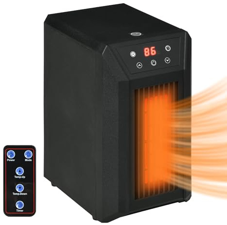 HOMCOM Electric Space Heater for Indoor Use, 1500W Fast Heating Portable Electric Heater with Infrared Quartz Heat Element, Thermostat, 3 Modes, Remote, 12h Timer