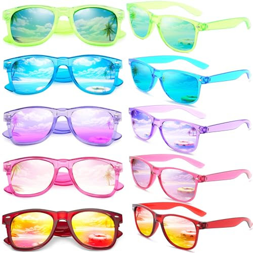 FSMILING Lot de 10 paires de lunettes de soleil fluo pour femme - Effet miroir - Multicolores - Pour la plage, la piscine, l'été