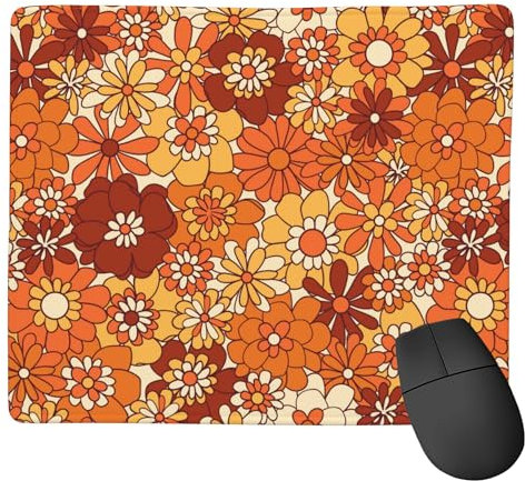 Retro Boho Hippie Flower Mouse Pad,Vintage Groovy Floral Square Waterproof Mouse Mat,Non-Slip Rubber Base Durable Stitched Edges Computer Mousepad for Gaming Home Office Wireless Mouse 9.5x7.8