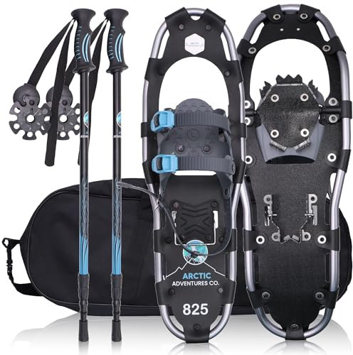 Arctic Adventures Co. Leichtgewicht-Schneeschuhe für Herren und Damen aus Aluminium, mit verstellbaren Größen und Trekking-Stöcken.