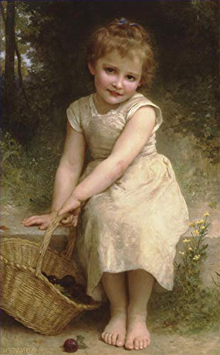 Toperfect 6 Tableaux d'art Les pruneaux Réalisme William Adolphe Bouguereau petite fille enfant Peinture à l'huile sur toile - Décoration murale 01, €50-€2000 Peint à la main