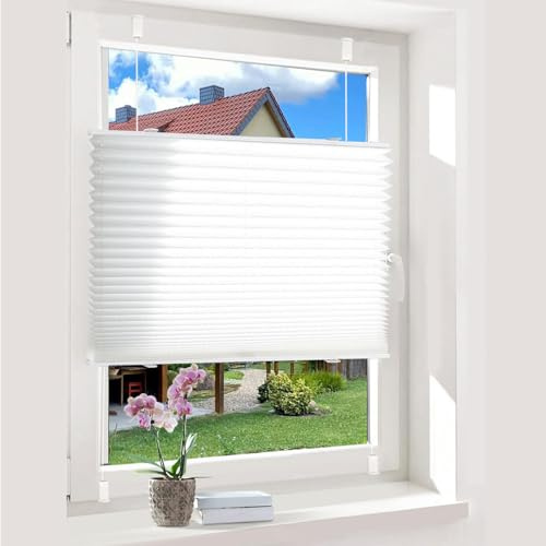 Oubo Plissee Klemmfix ohne Bohren, Weiß 55 x 80cm(BxH), lichtdurchlässig & Blickdicht Jalousien Easyfix, Faltrollo für Fenster & Tür