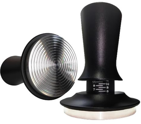 Kaffee Tamper 51mm, Edelstahl Espresso Tamper mit 15lbs Anpressdruck, 304 Edelstahl Base, Skalenanpassung, Kaffeepresse mit Ripple Base, für 51mm Bodenloser Siebträger, Barista Zubehör