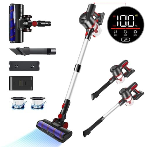 Jokkyo A19 Cordless Vacuum Cleaner Telescopic, 30Kpa/400W Stick Vacuum Cleaner with Touch Display, 60 Mins Runtime, Lightweight Handheld Vacuum for Hardwood Floor Carpet Car Pet Hair, Silver