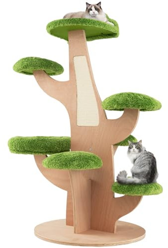 Maxmass Multi-level Cat Tree, Wooden Kitten Tower with Top Perch, Scratching Board, Cozy Bed and Thick Padded Platforms, 8-Layer Kitty Activity Centre for Indoor Cats