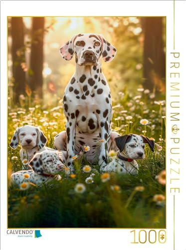 CALVENDO Puzzle Dalmatiner, die Familie beim kleinen Spaziergang | 1000 Teile Lege-Größe 48 x 64 cm Foto-Puzzle für glückliche Stunden