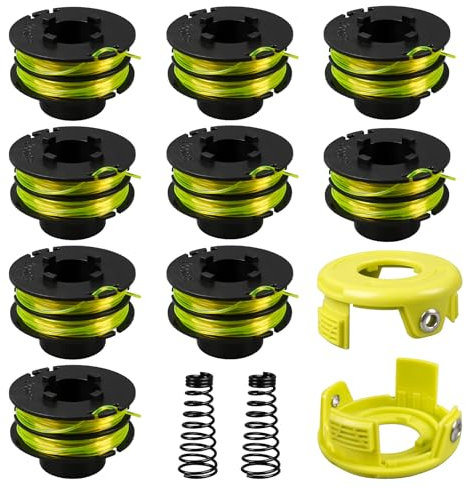 RC118 - Bobina di filo per decespugliatore Ryobi RLT3025F/S, RLT3525S, bobina da 1,2 mm, doppia bobina con copertura per bobina e molla (9 bobine + 2 coperture + 2 molle)
