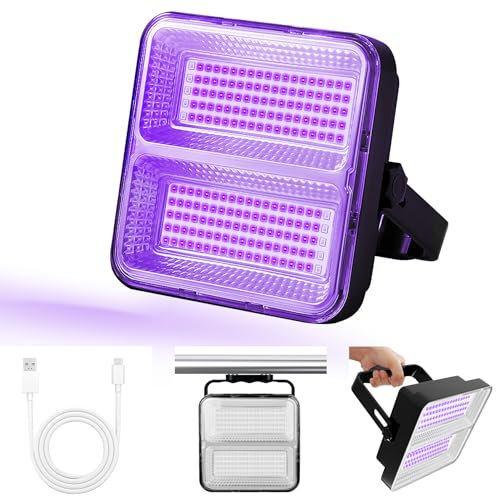 9600 mAh Rechargeable Black Light, 395nm 200 LED Battery Powered Blacklight, UV Flashlight for Glow Party, Stage Lighting, Halloween, Body Paint, Fluorescent Poster, Neon Glow
