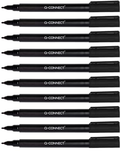 Q-Connect Lot de 10 marqueurs CD/DVD BD - Épaisseur : 0,6 mm - Noir - Lot de 10 - Étanches - Pour écrire sur verre, plastique, métal, porcelaine, film, alcool - Non toxique