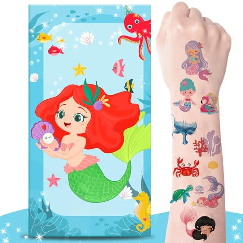 zycBernoi Meerjungfrau Tattoo Kinder, 10 Blätter Temporäre Tattoo mit Explosion Geschenkbox, Überraschung für Kinder Tattoos Gastgeschenke, Perfekt für Kindergeburtstag Party Mitgebsel