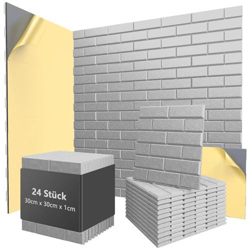 24 Stück Akustikpaneele selbstklebend, 30x30x1cm Hochdichte Akustikschaumstoff Wand für Akustische Behandlung & Wanddekoration, Schalldämmung für Studio, Büro, Heim (Grau)