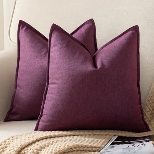 Yaertun 2er Set Leinen Reine Farbe dekorative Kissenbezug Moderne Kissenbezüge Schlafzimmer Sofa Wohnzimmer Dekokissen Bett Kissenhülle Sofakissen 65 x 65 cm Violett
