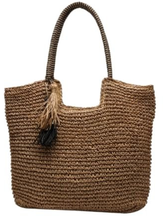 MEIZHITU Korbtaschen Damen Stroh Strandtasche Sommer Gewebte Tragetasche Mit Quasten Groß Für Frauen Sommer Strand Geldbörse
