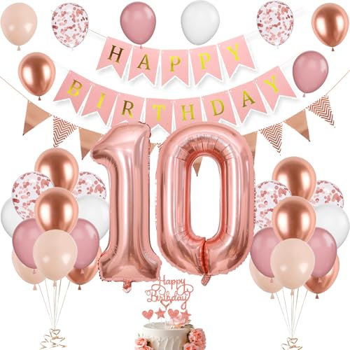 10. Geburtstag Deko Roségold, Luftballon 10. Geburtstag, Geburtstagsdeko 10 Jahr, Mädchen 10 jahre Geburtstag deko, Zahl 10 Luftballons Tortendeko Roségold Weiß Rosa Ballons für Geburtstag Party Deko