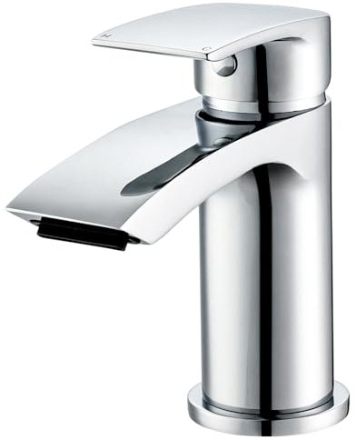 Wasserhahn Bad Waschtischarmatur Wasserfall, Mischbatterie mit Geräuscharmem Keramikkutursche, Armatur für Waschbecken Badezimmer, Einhebelmischer Messing Chrom