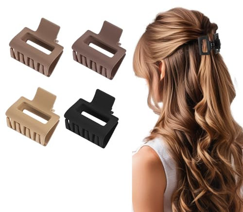 AOZUO 4 Piezas Pinzas para el Cabello Medianas para Mujer, 4 cm Pinza para el Cabello Mate de Doble Fila, Accesorios para el Cabello Antideslizantes, Peinar el Cabello para niñas (4 Colores)