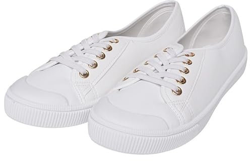 Ex High Street Brand Lace Up Women Shoes Canvas, Womens Trainers Low Top Flat Sneakers Women Gym Sports Pumps Ladies Trainers UK 3-25 White