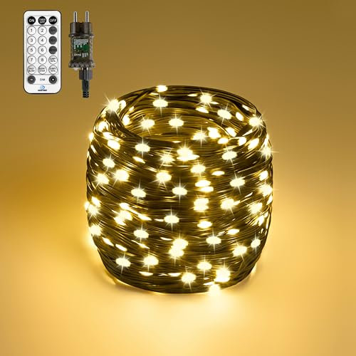 Gresonic 20M 200 LED Lichterkette Außen mit Stecker 12 Modi Timer IP44 Wasserdicht Lichtervorhang für Außen Innen Garten Balkon Outdoor Warmweiß Remote
