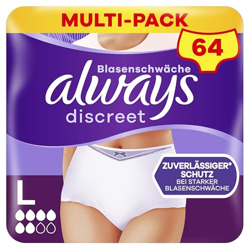 Always Discreet Inkontinenz-Höschen Plus Monatspaket bei Blasenschwäche, Größe L, 64 Höschen (Sparpackung 8 Packungen x 8 Stück)