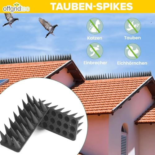 Offgridtec 20 STK. Taubenabwehr-Spikes, 6 m Vogelabwehr (schwarz)