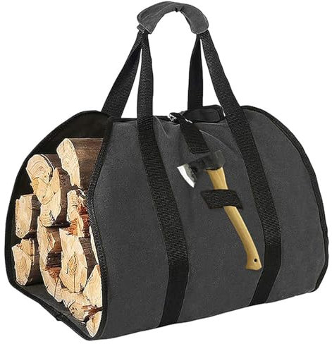SIGANDG Oxford-Stoff Brennholz Tragetasche, Kaminholztasche Wasserdicht Outdoor, Kamin Brennholz Aufbewahrungstasche, Kaminofen Zubehör für Drinnen und Draußen, Lagerfeuer, Camping, Reisen (Schwarz)