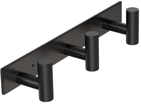 WUIVIUT Heavy Duty Hook Clothes Rack Stainless Steel T-Shape Coat Hook, 11.5 Inch Coat Hooks Wall Mounted, 29.5cm Hanging Rack for Home Storage (Black,3 Hooks)