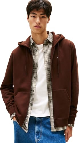 Tommy Jeans Herren Hoodie mit Reißverschluss Flag Zip Thru mit Kapuze, Braun (Rich Brown), XL