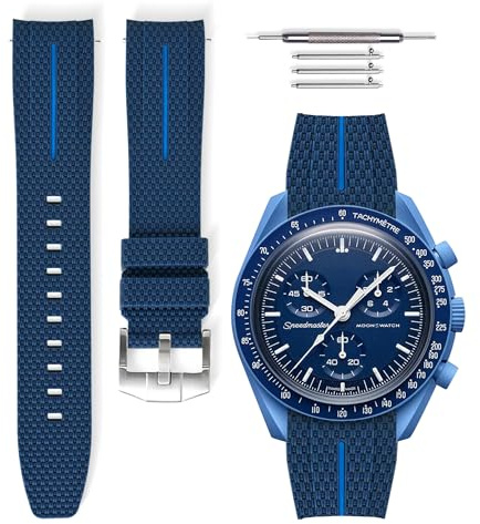 HORACE Universelles 20-mm-Uhrenarmband aus LSR-Silikon mit Schnellverschluss – Premium-Textur mit farbiger Linie – Kompatibel mit Omega x Swatch MoonSwatch