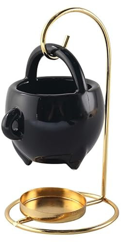 Schwebender Keramik Duftöl-Brenner Hexenkessel – Aromalampe für ätherische Öle, Ölverdampfer mit Teelichthalter – Duftlampe für Meditation, Wellness, Esoterik, Halloween, Rituale & Geschenk (Gold)