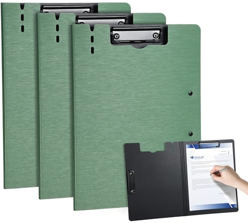 WORPSON Klemmbrett Ordner mit Dual Metallclips Geprägte Textur Faltbar 360° Drehbar Still-Klemmbrett für Briefe und A4, Stifthalter (Grün, 3)