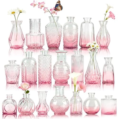 Der Rose 20 Stück Rosa Kleine Vasen für Tischdeko für Party Deko | Für Spülmaschine geeignet Reliefmuster im Glas Gastgeschenke zur Hochzeit Für Kunstblumen Trockenblumen Frischblumen geeignet