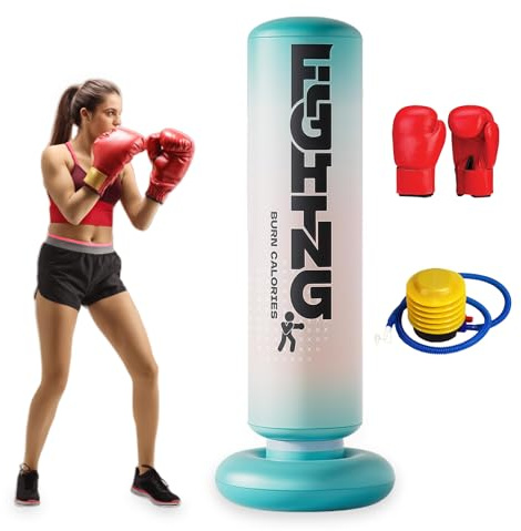 WIYETY 180cm Boxsack Stehend Aufblasbarer: Boxsack mit Nicht Fallende Basis, Boxsack mit Boxhandschuhe UNE Pumpe für Boxtraining von Teenagern und Erwachsenen Hilft Stress Abzubauen